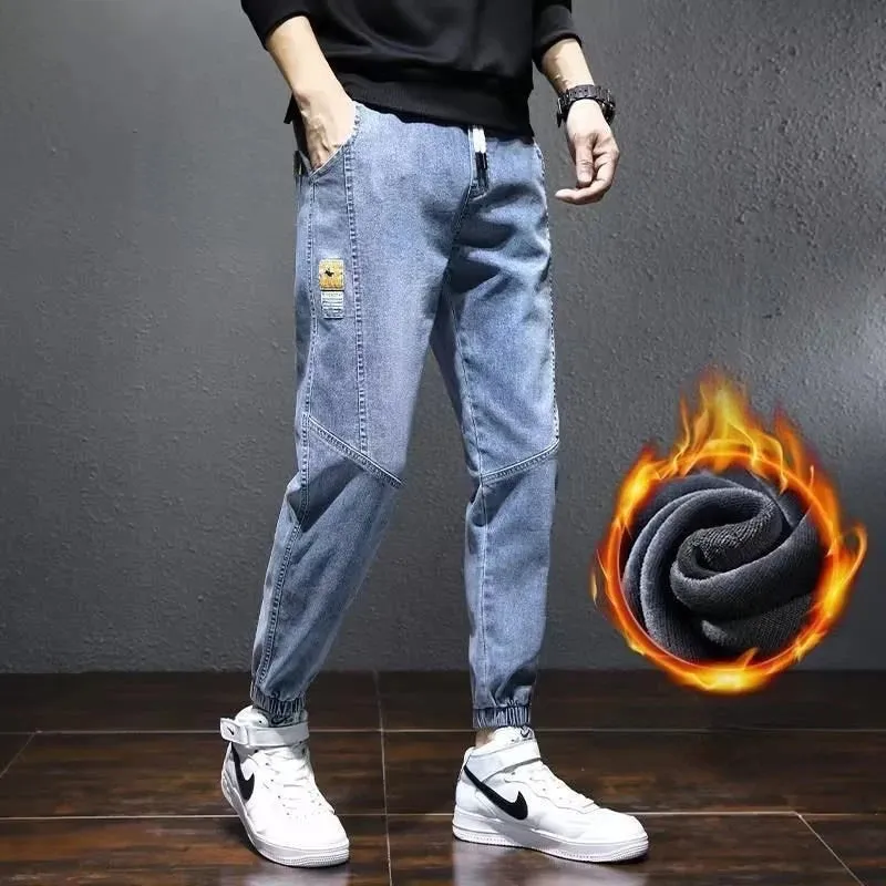 SeasonPrestige Winter Warm Fleece Jeans  Stretch Cotton Thick Velvet Pants  Casual Trousers Male