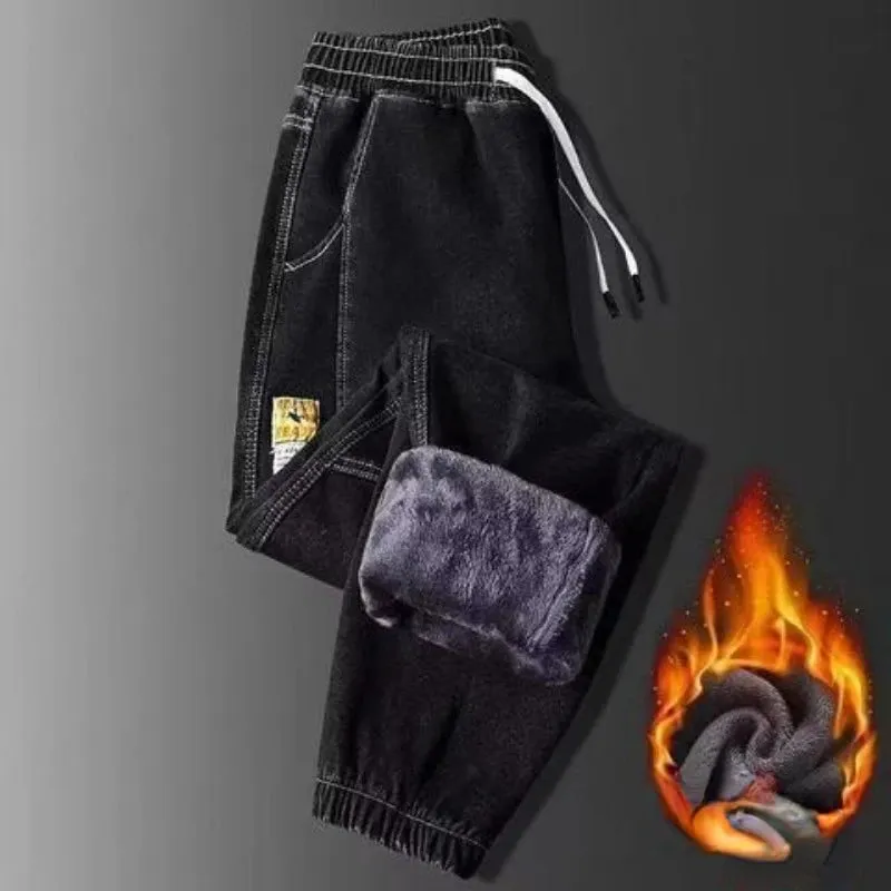 SeasonPrestige Winter Warm Fleece Jeans  Stretch Cotton Thick Velvet Pants  Casual Trousers Male