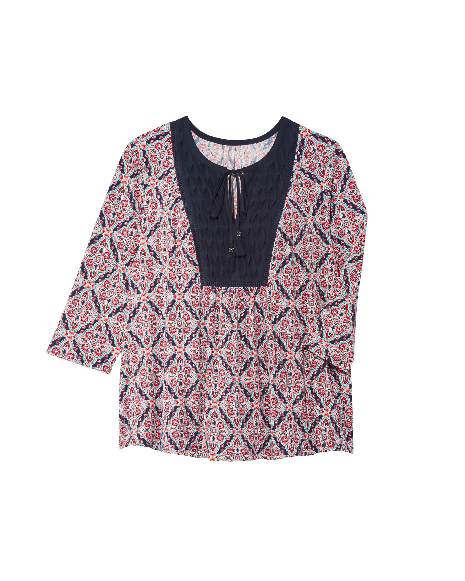 Shelby Three-Quarter Sleeve Top | Pink / Navy