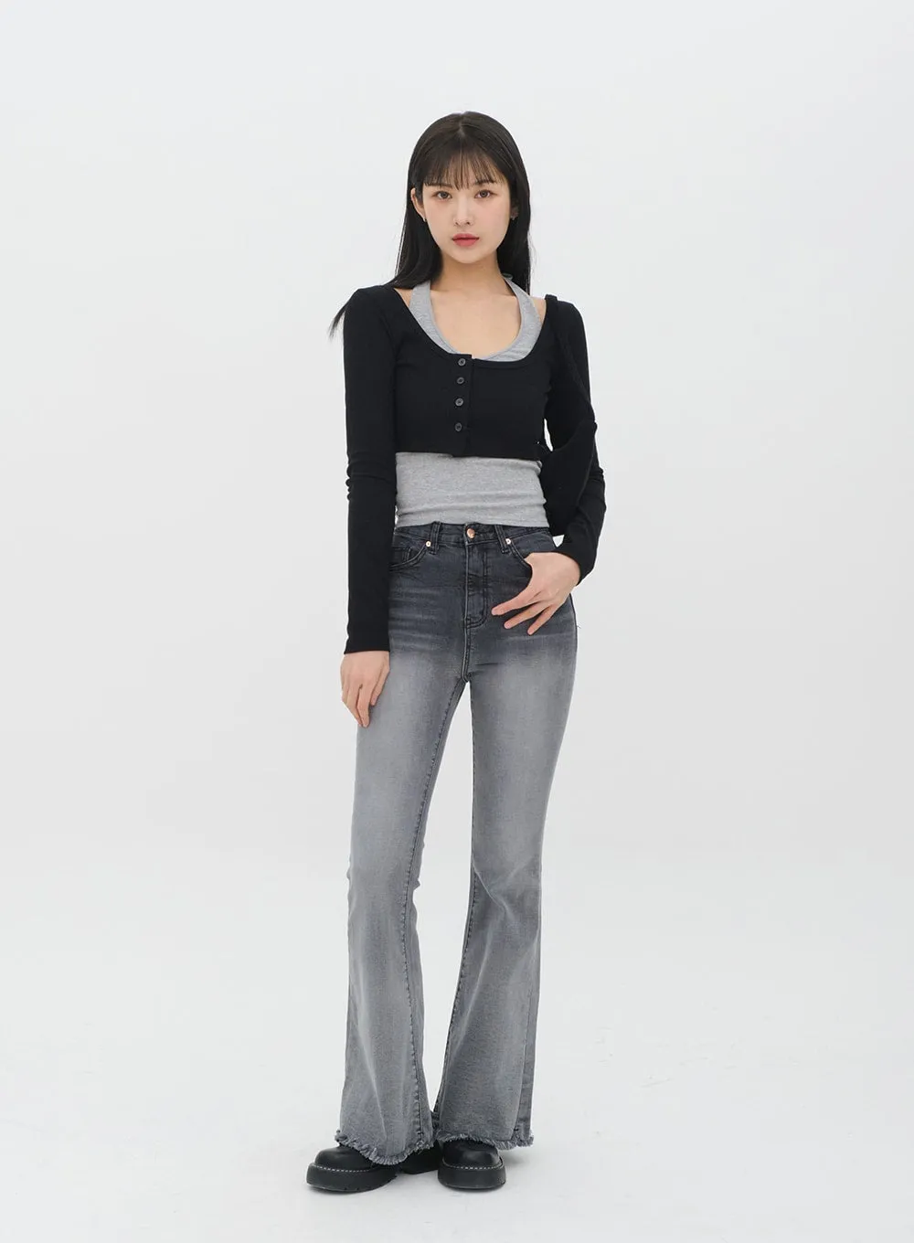 Side Button Knit Crop Top CO13