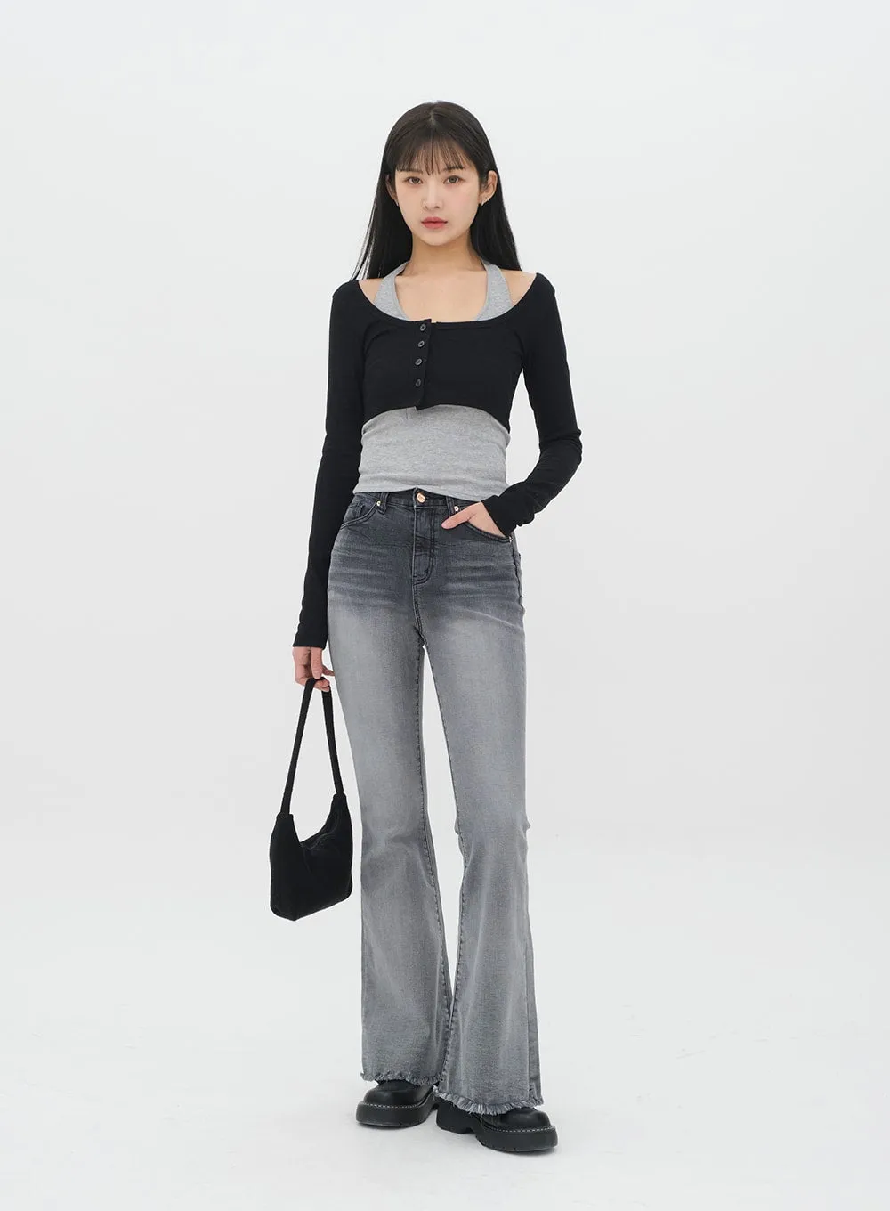 Side Button Knit Crop Top CO13