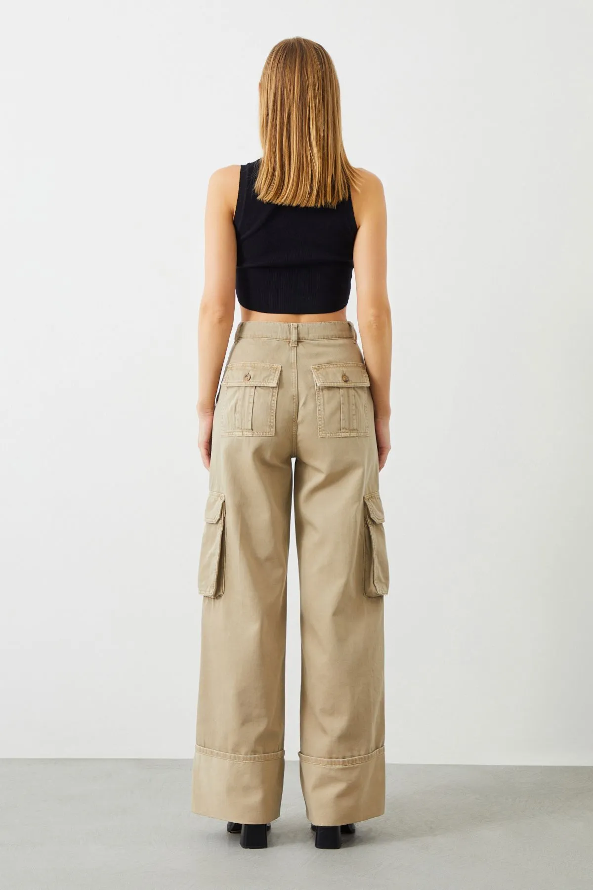 Sierra Wide Leg Fit Beige Women's Cargo Pants