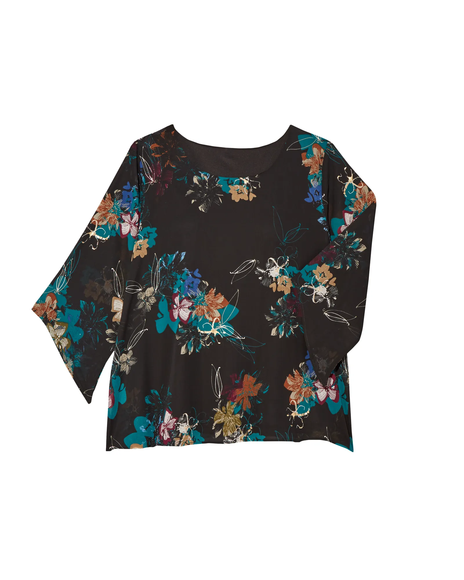 Silas Flutter Sleeve Blouse | Black / Azure Blue