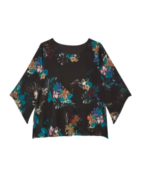 Silas Flutter Sleeve Blouse | Black / Azure Blue