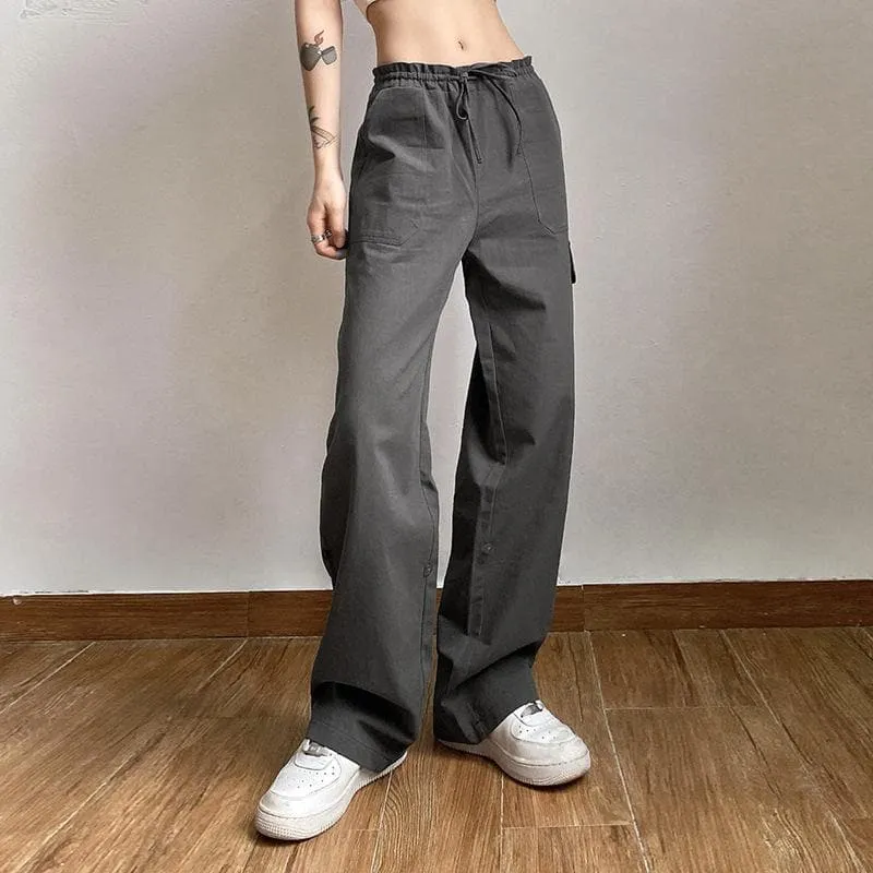 Solid cargo pocket self tie low rise straight leg