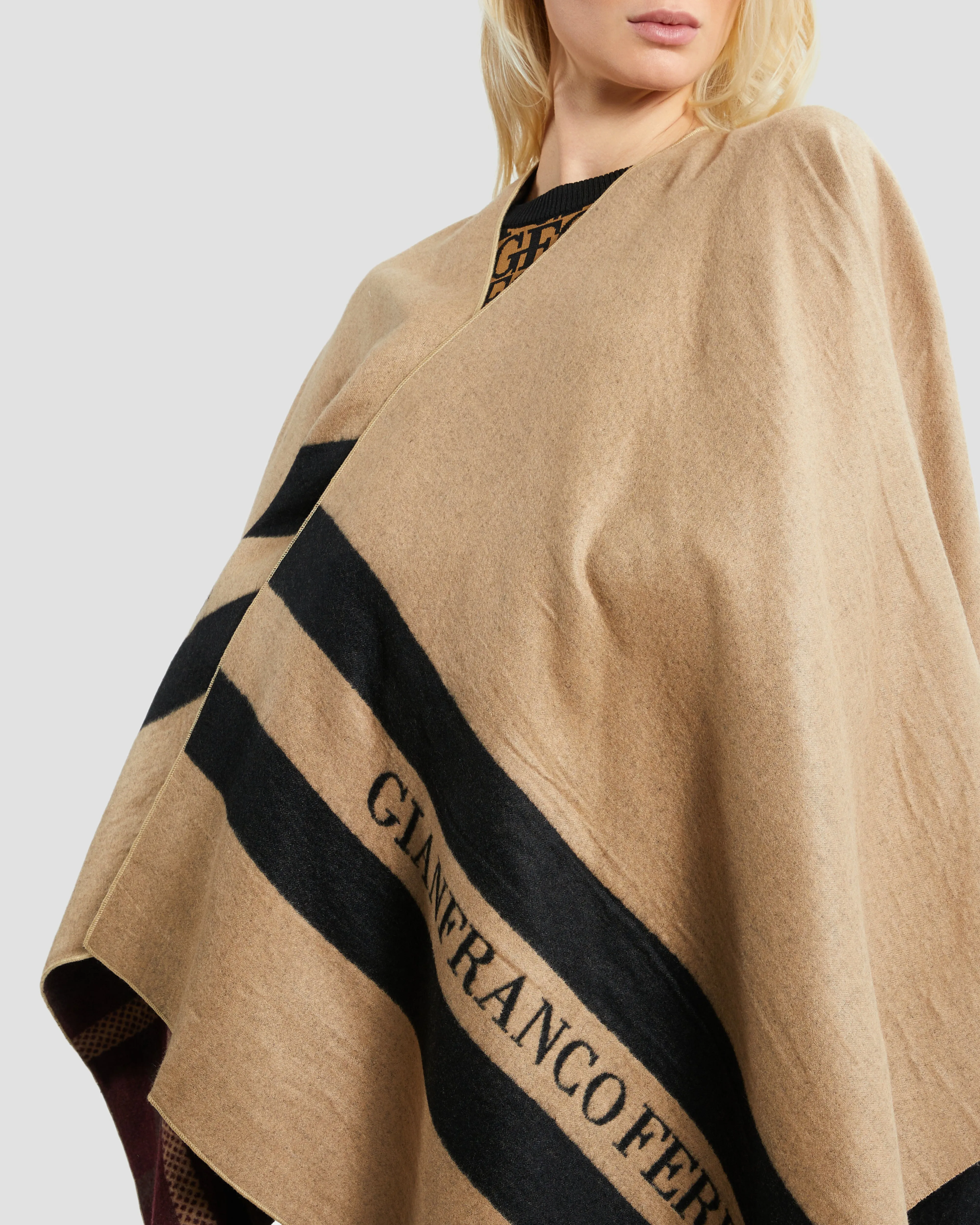 Solid Tone Brand Detailed Poncho