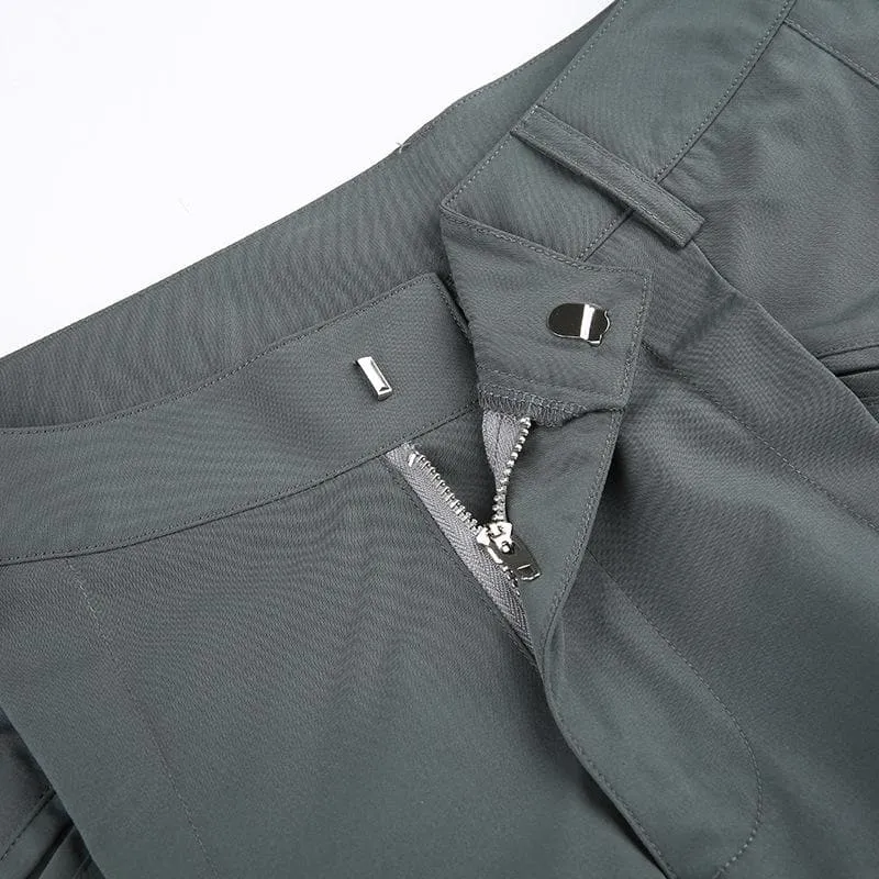 Solid zip-up low rise cargo pocket wide leg pant