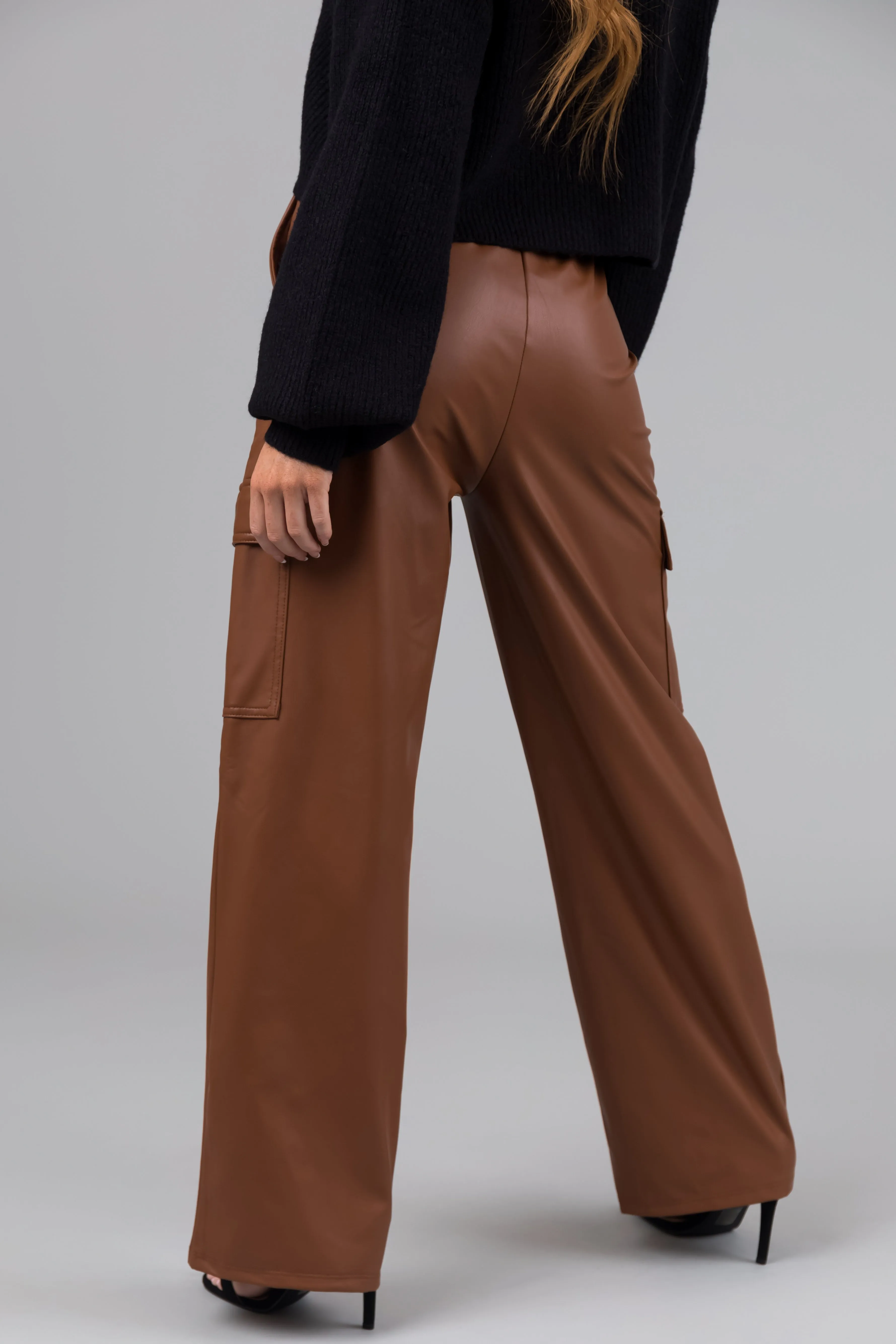 Spice Faux Leather Straight Leg Cargo Pants