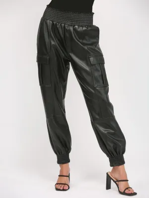 Street Chic Faux Leather Cargo Jogger - Black