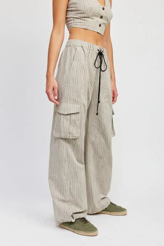 Striped Cargo Pants with Drawstring