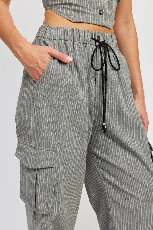 Striped Cargo Pants with Drawstring