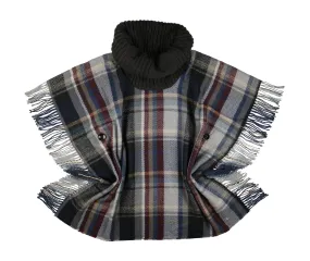 Tartan Cowl Neck Side Fringe Poncho