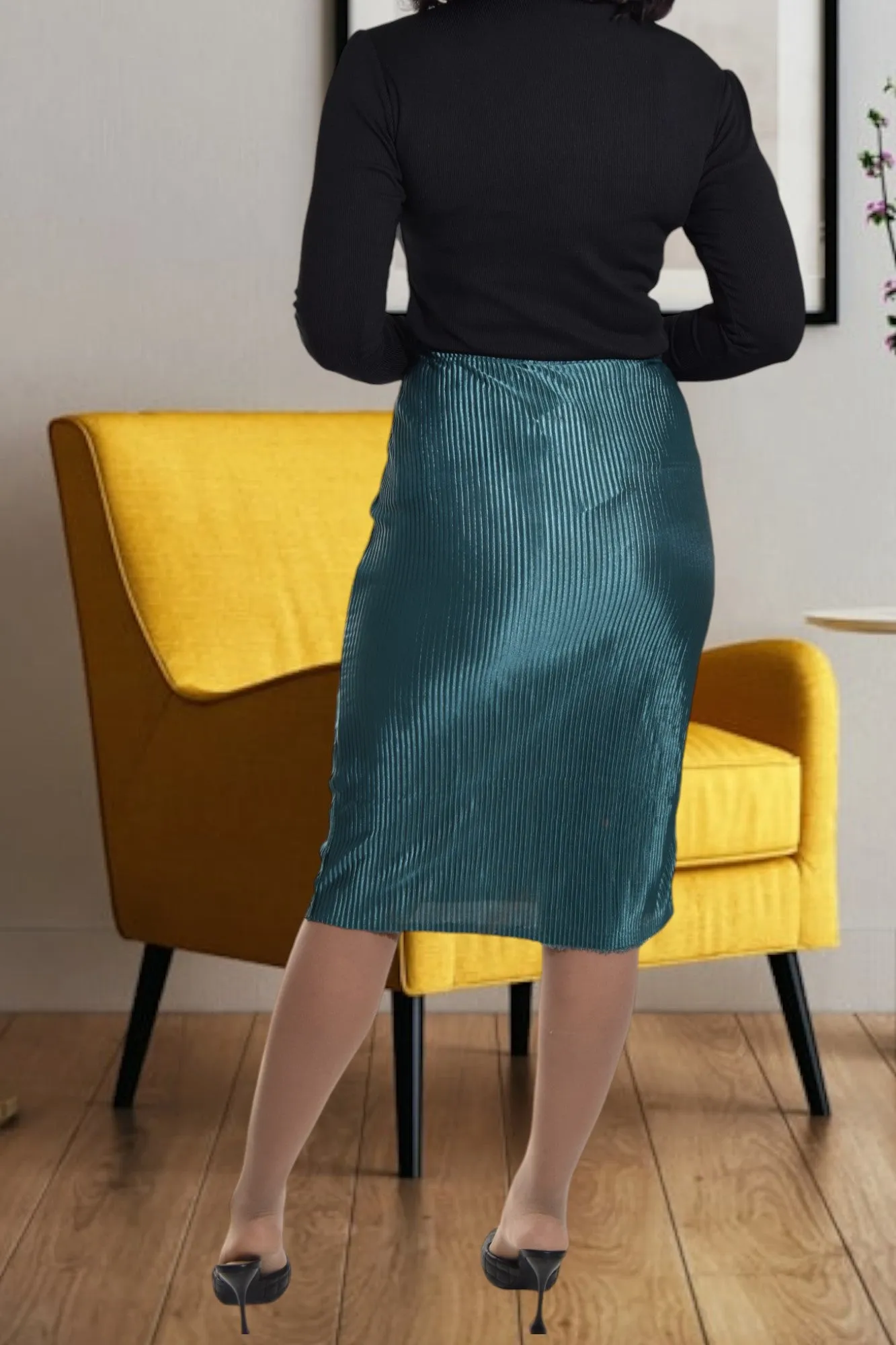 Teal Plisse Midi Skirt