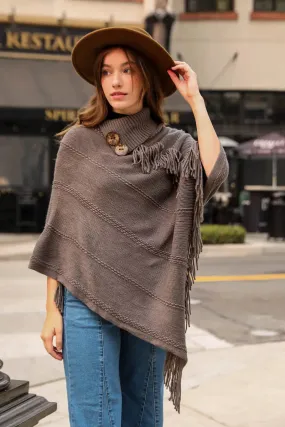 Turtle Neck Poncho With Fringe