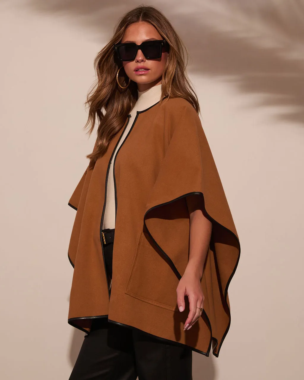 Warm Welcome Contrast Trim Poncho