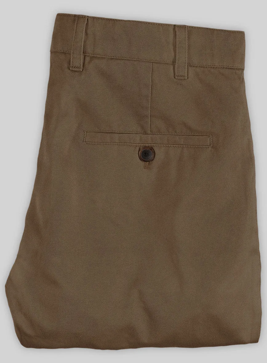 Washed Brown Feather Cotton Canvas Stretch Chino Pants