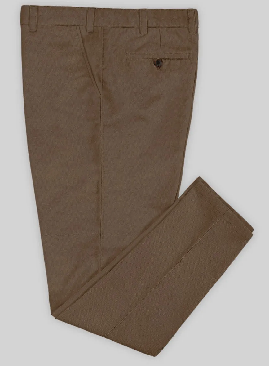 Washed Brown Feather Cotton Canvas Stretch Chino Pants