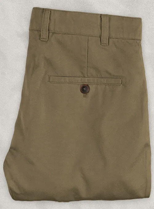 Washed Dark Beige Feather Cotton Canvas Stretch Chino Pants