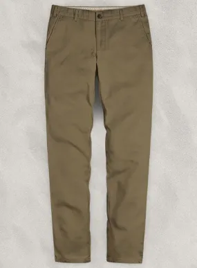 Washed Dark Beige Feather Cotton Canvas Stretch Chino Pants