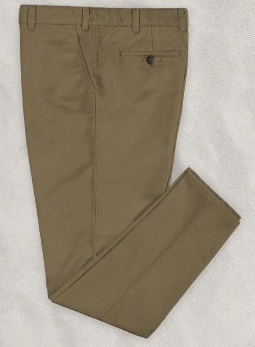 Washed Dark Beige Feather Cotton Canvas Stretch Chino Pants