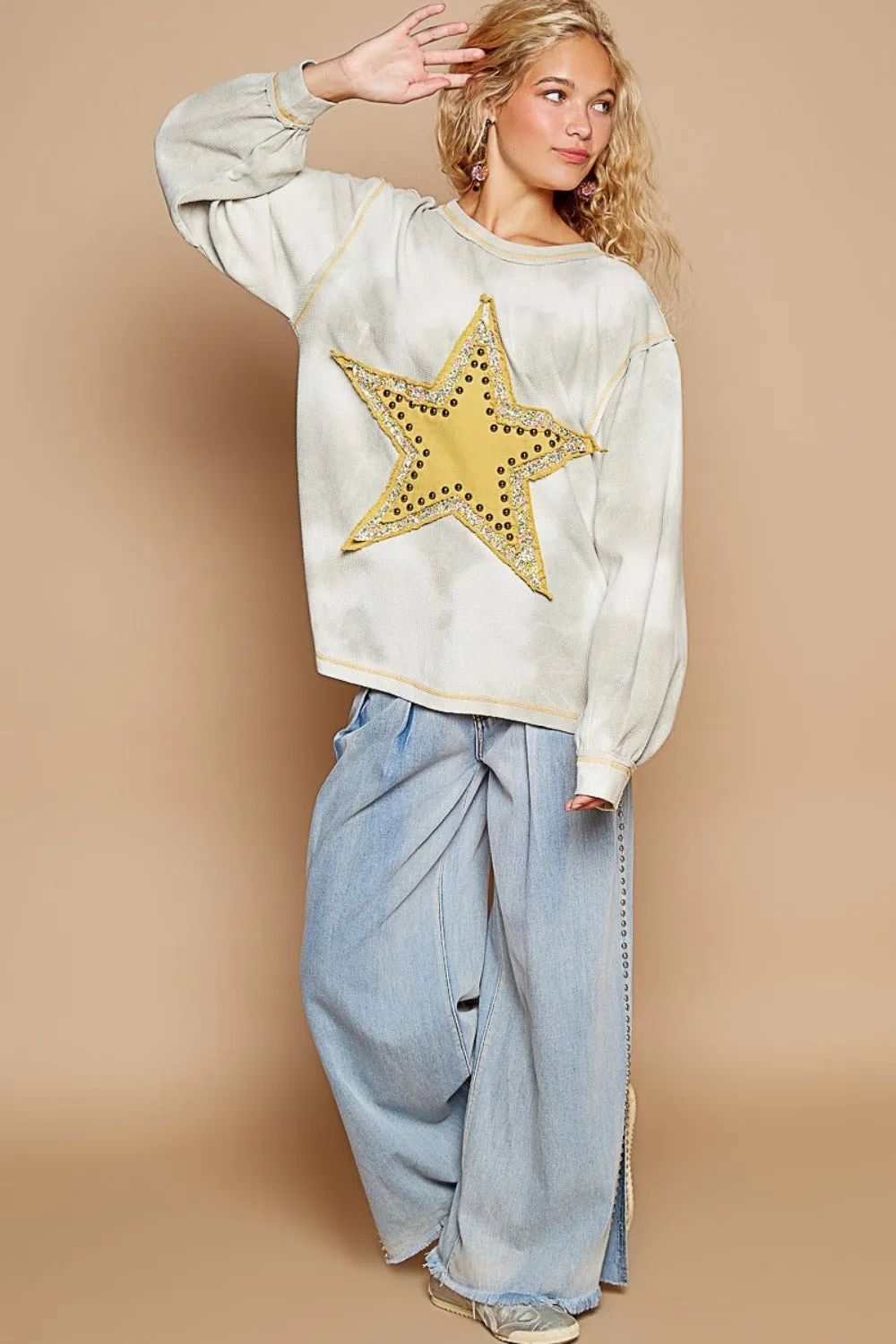 Washed Star Patch With Studded Top