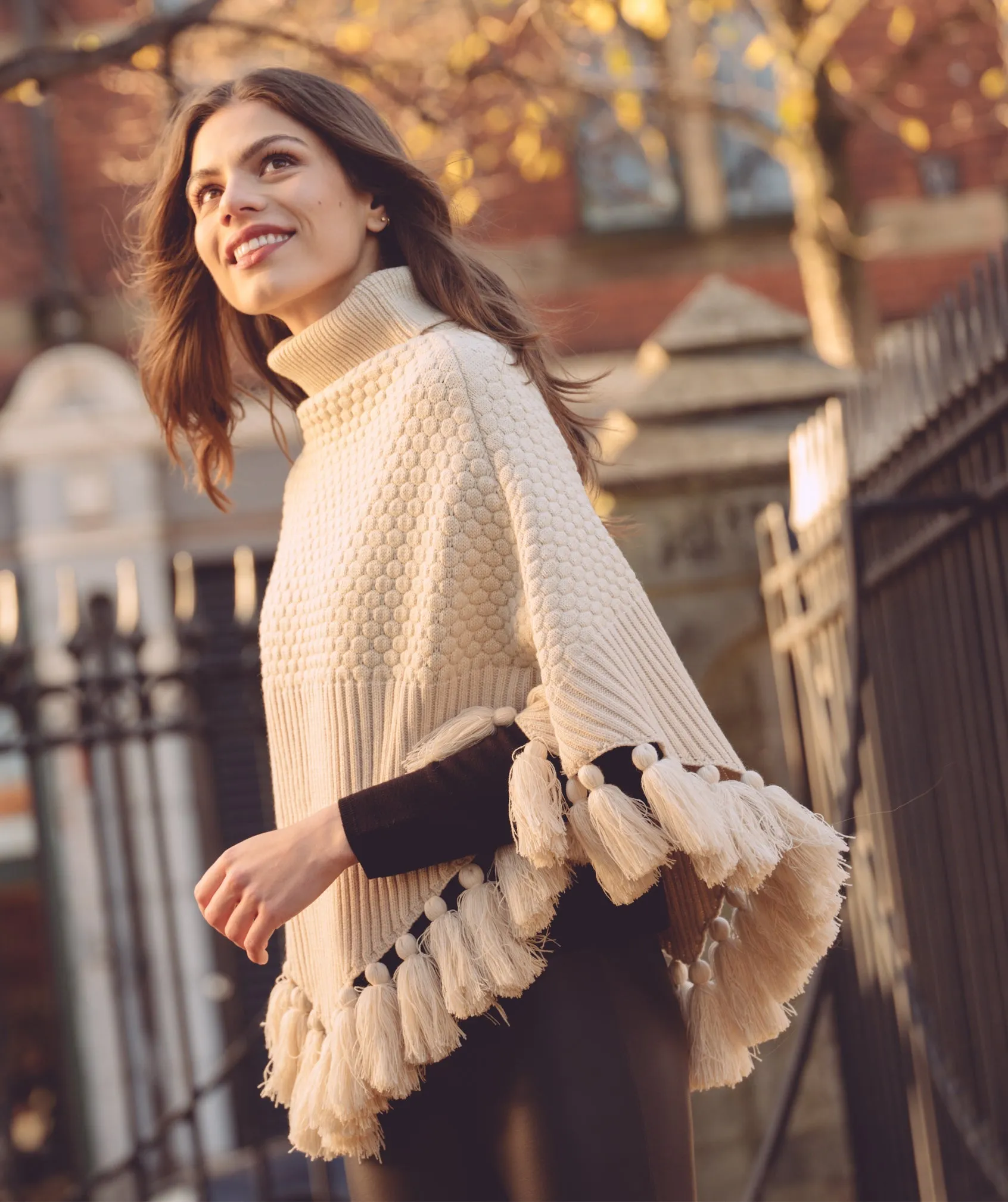 Winter White Roll Neck Knitted Poncho