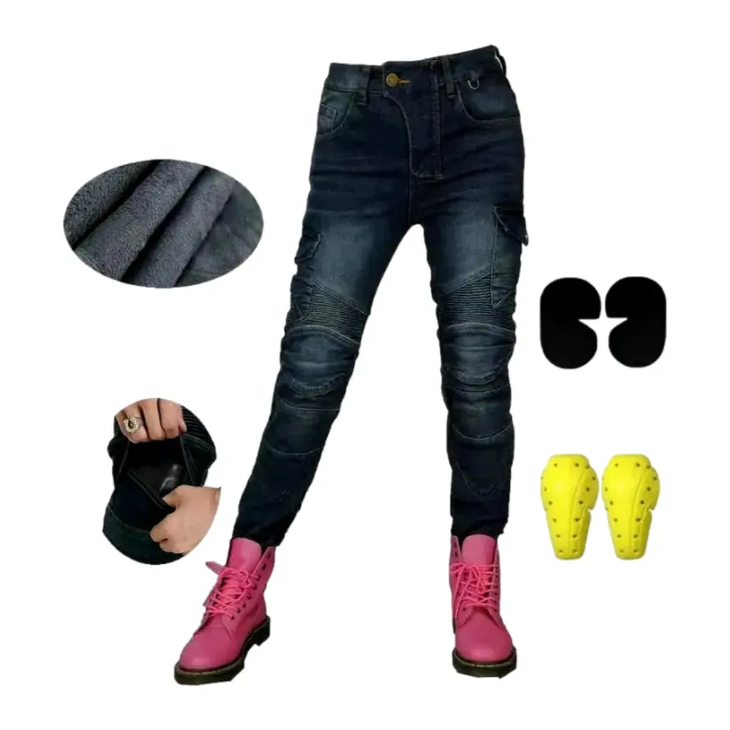 Winter women's biker jeans