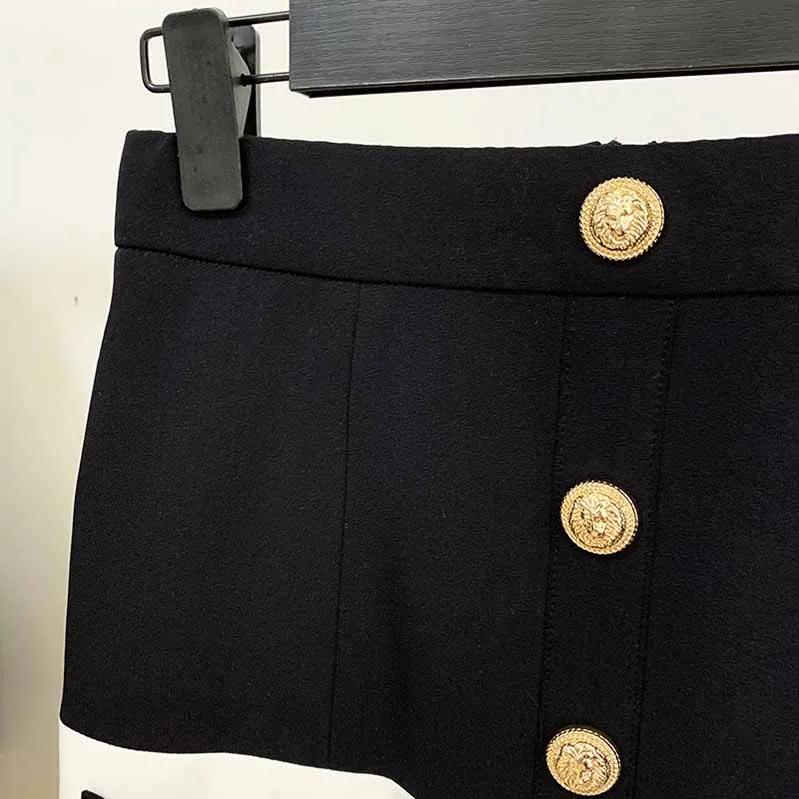 Women Tight Skirt Black and White Formal Skirt Gold-tone Mini Wrap Hip Skirt