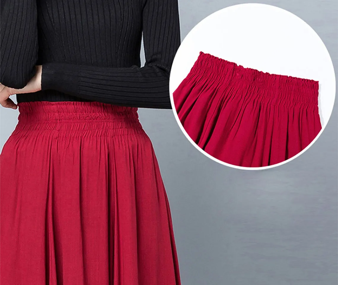 Women's elastic waist skirt, embroidered skirt,maxi skirt, flare skirt, cotton skirt, high waist skirt, long skirt, A-line skirt Q0056