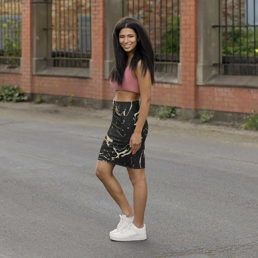 Womens Skirt, Black and Beige Marble Style Skirt