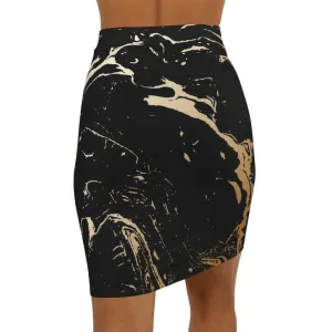 Womens Skirt, Black and Beige Marble Style Skirt