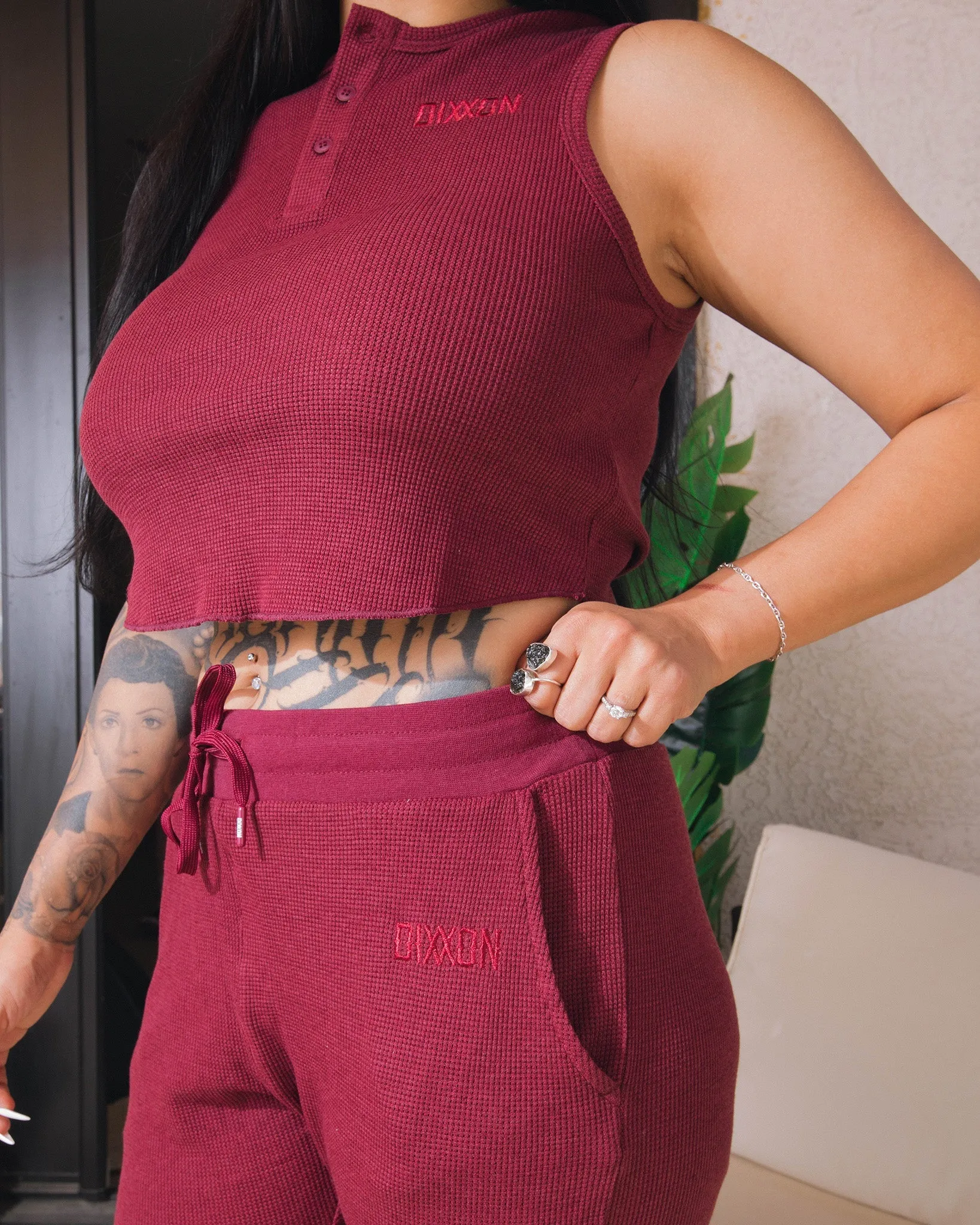 Women's Waffle Knit Joggers - Maroon