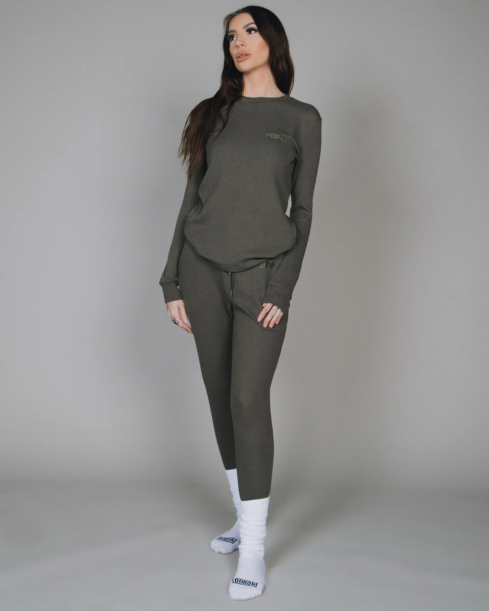 Women's Waffle Knit Joggers - O.D. Green